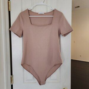 MANGOPOP Women's Square Neck Bodysuit Short Sleeve Shirt Tops |  XL